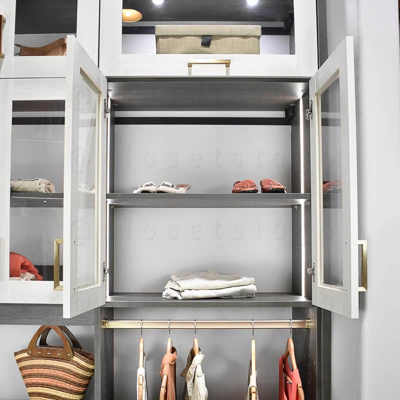 The closets view of the shelves with led lighting